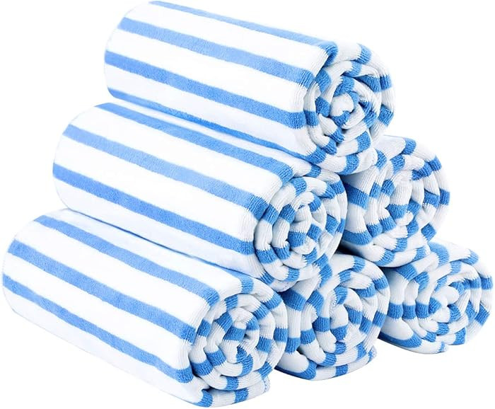 JML Microfiber Beach Towels, Large Bath Towel Set for Adult, 6 Pack, 27" x 55" - Cabana Stripe - ... | Amazon (US)