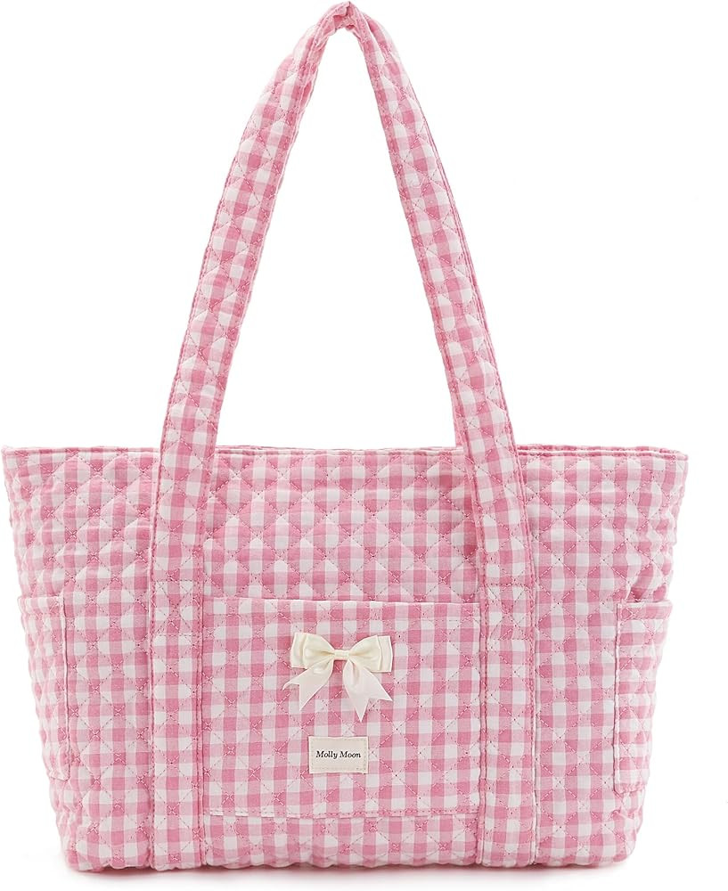 Molly Moon Quilted Tote Bag for Women, Quilted Floral Gingham Tote Bags with Zipper, Cute Bow Sho... | Amazon (US)