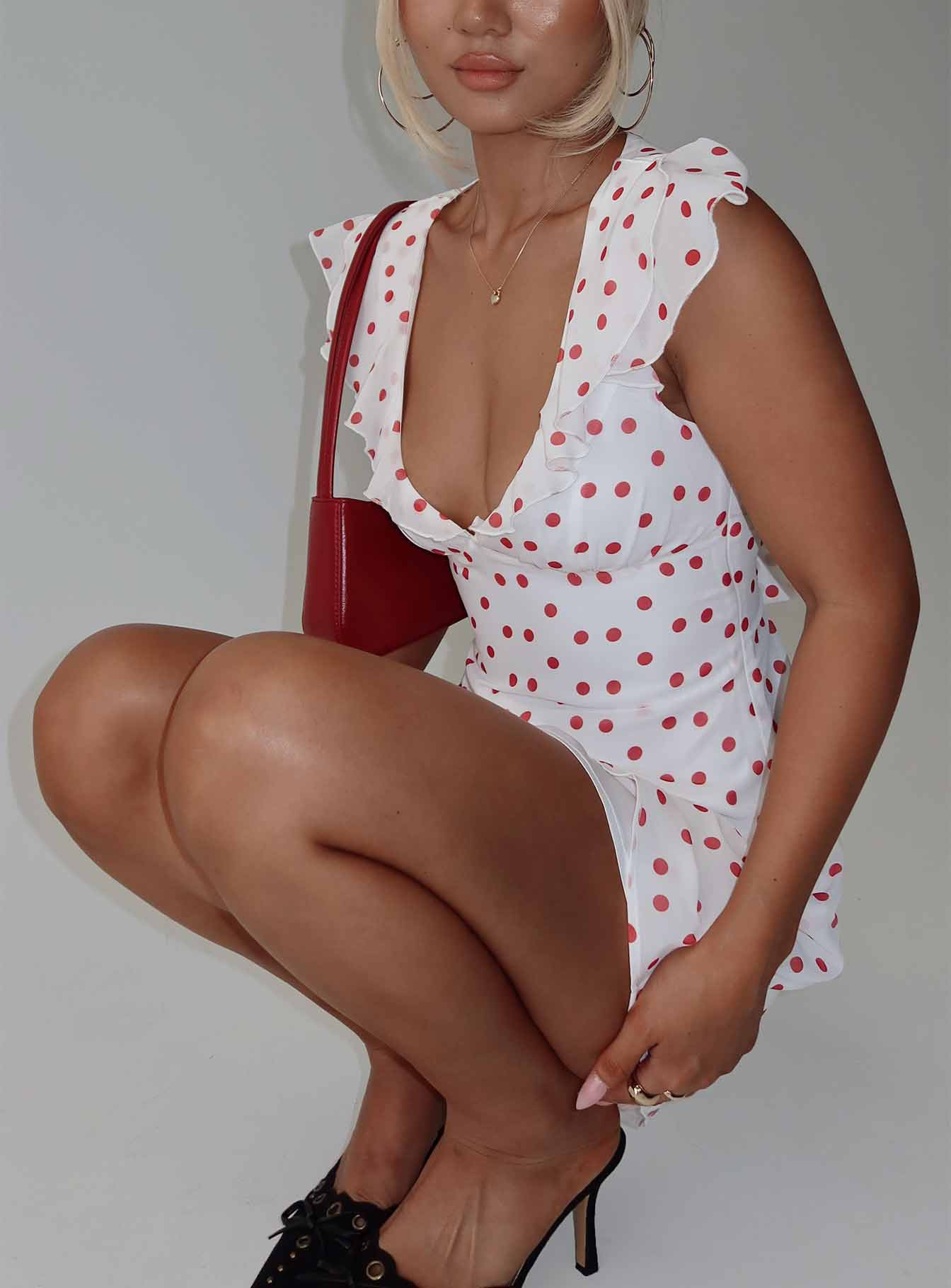 I Guess So Mini Dress White / Burgundy | Princess Polly US