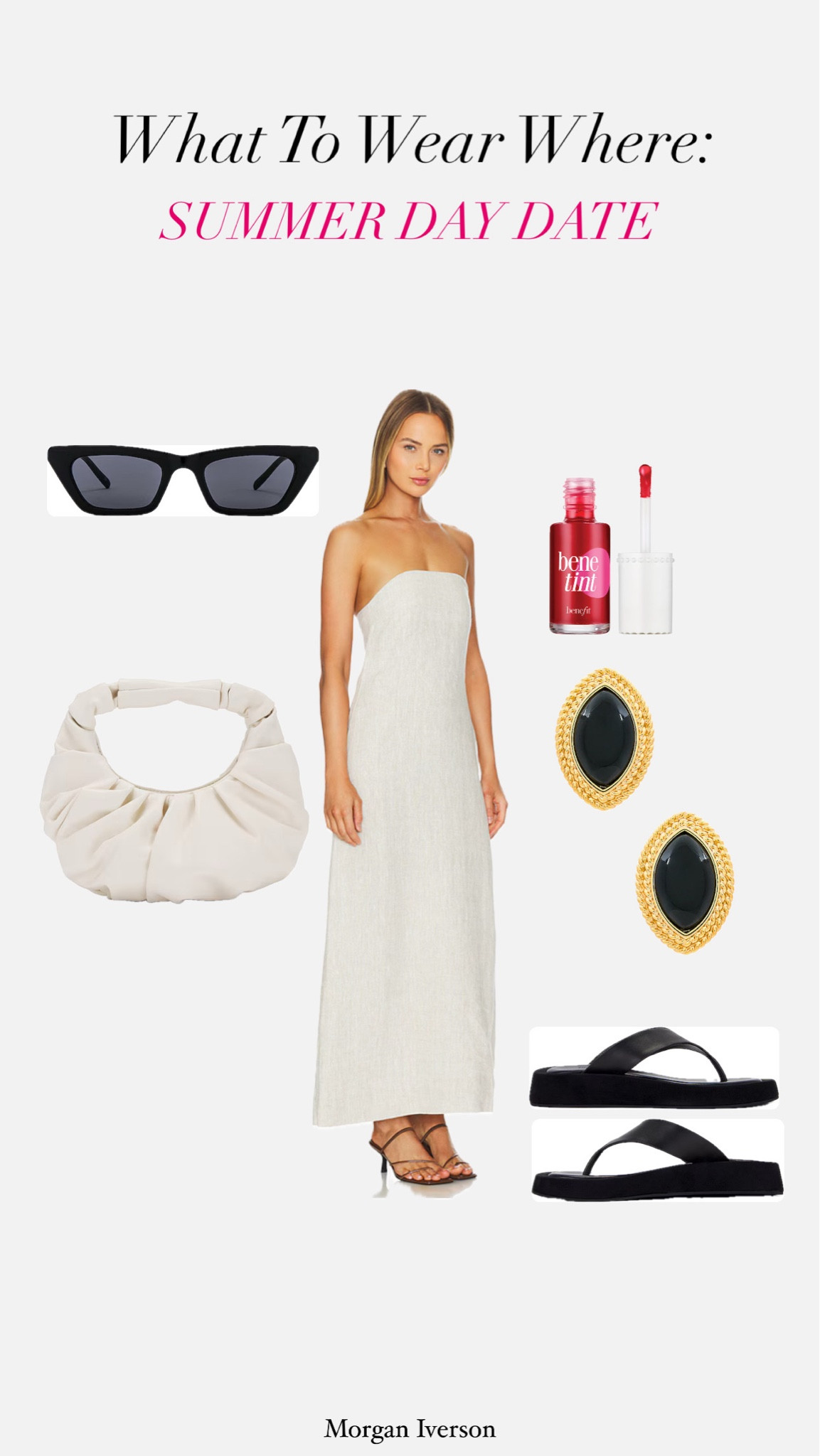 What to Wear Where : Summer Day Date #morganiverson #dress #linen #bag #flipflops #sunnies #lips #jewelry 

#LTKStyleTip #LTKFindsUnder100