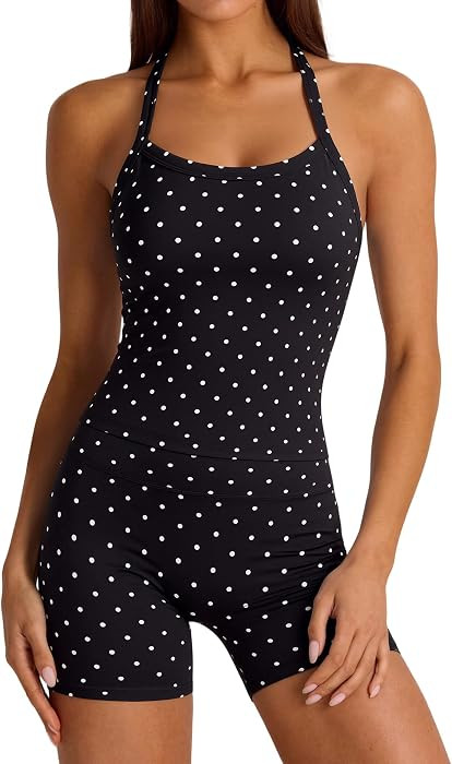 SUUKSESS Women 2 Piece Workout Sets High Waisted Biker Shorts with Pockets Built in bra Racerback... | Amazon (US)