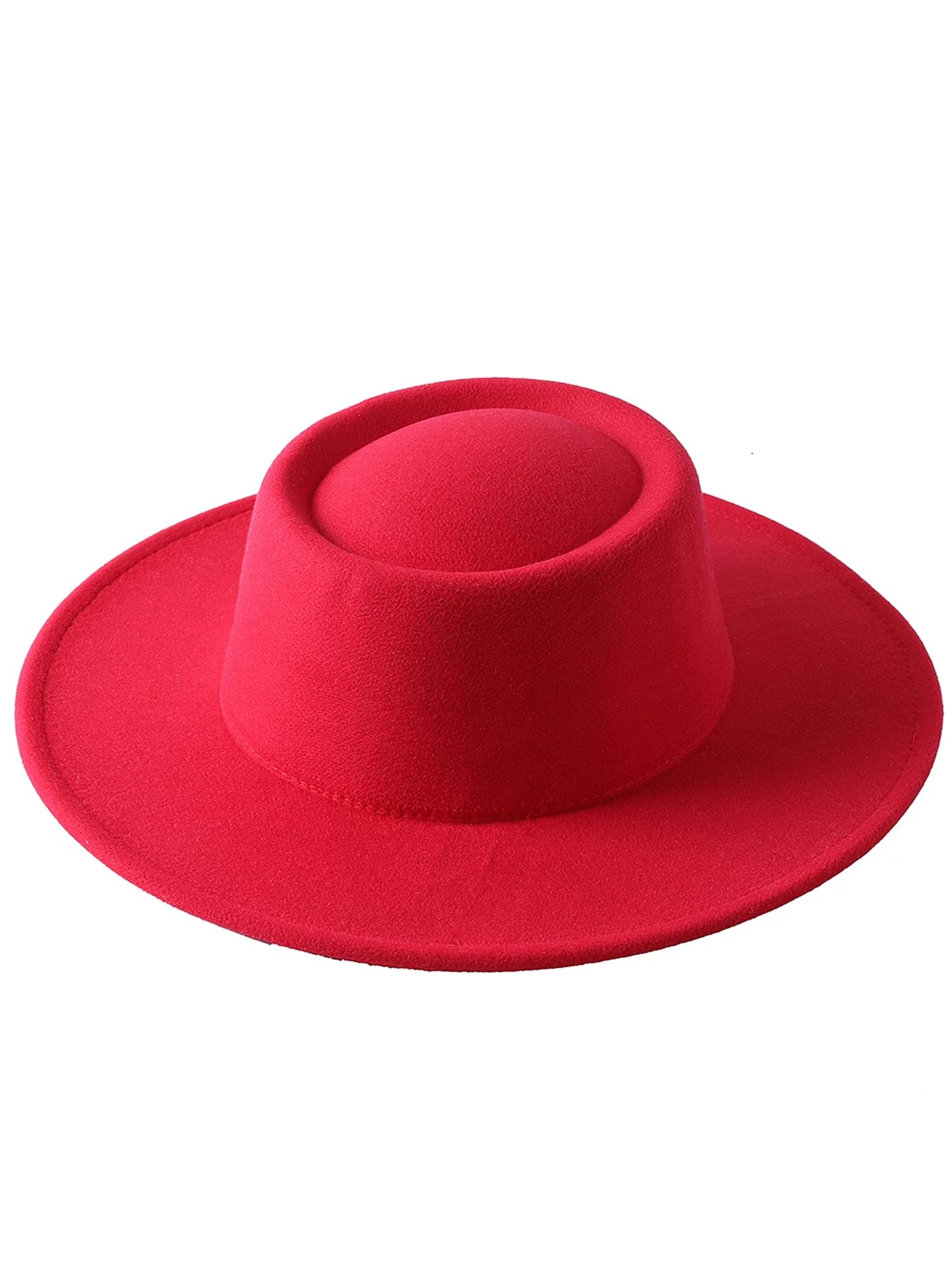 Herdignity Women Flat-Top Hat Large Brim Solid Color Blower Hat Woolen Cap Fedoras - Walmart.com | Walmart (US)