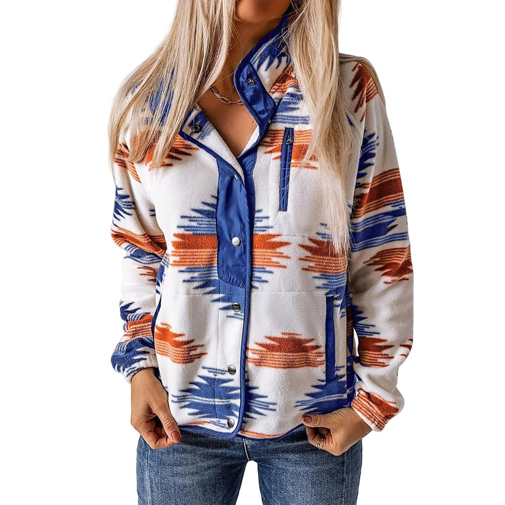 Womens Fleece Jacket Aztec Tribal Print Jackets Casual Long Sleeve Button Down Fall Trendy Coats ... | Amazon (US)
