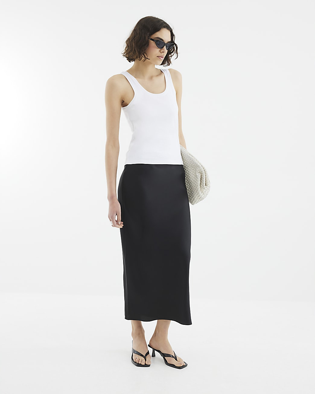 Black Satin Midi Skirt | River Island UK & IE