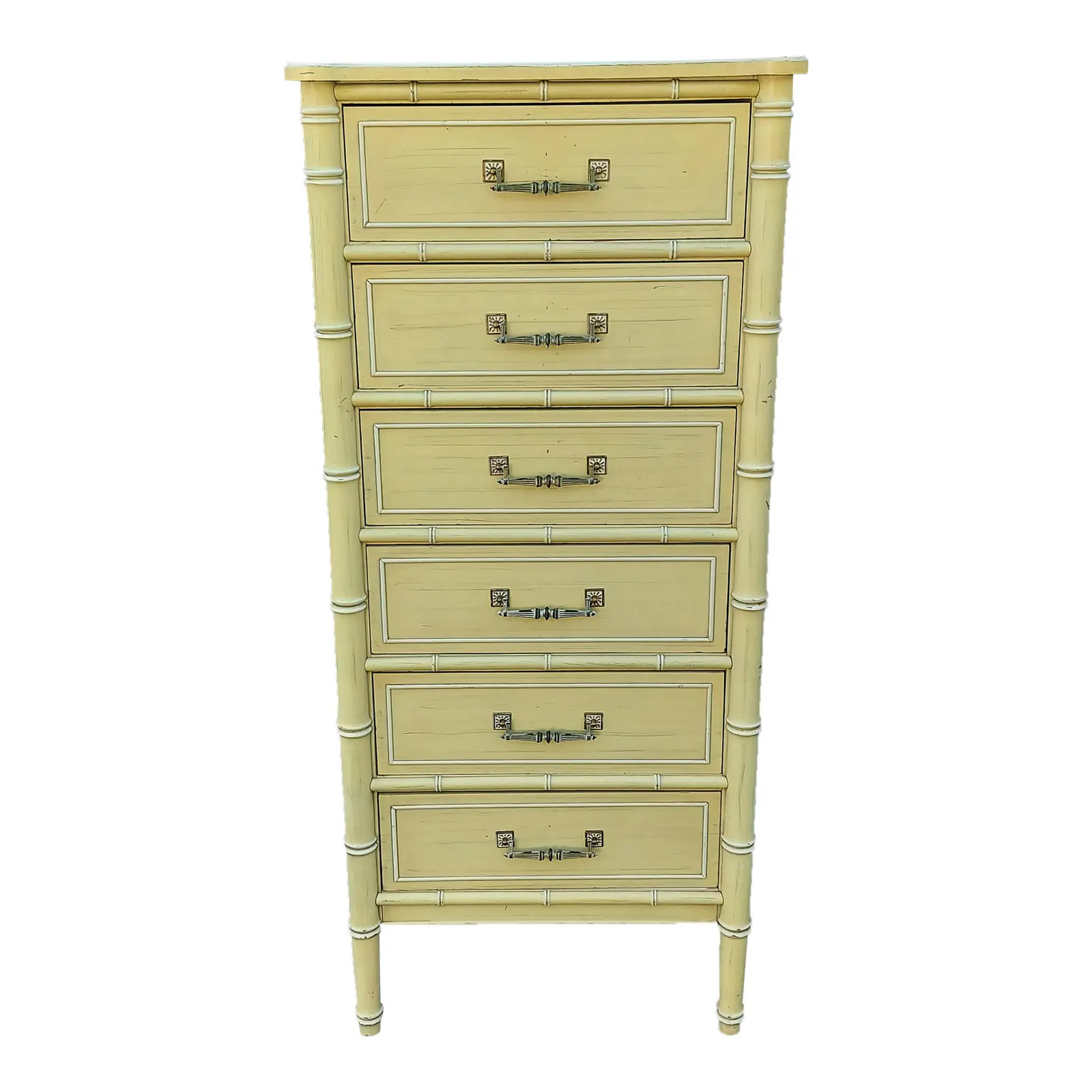 Late 20th Century Vintage Henry Link Faux Bamboo Bali Hai 6 Drawer Tall Lingerie | Chairish