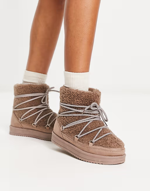 South Beach padded borg snow boots in mocha | ASOS (Global)