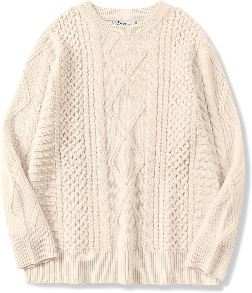 ANRABESS Sweaters for Women Oversized Cable Knit Fall Long Sleeve Crewneck Casual Pullover Sweate... | Amazon (US)