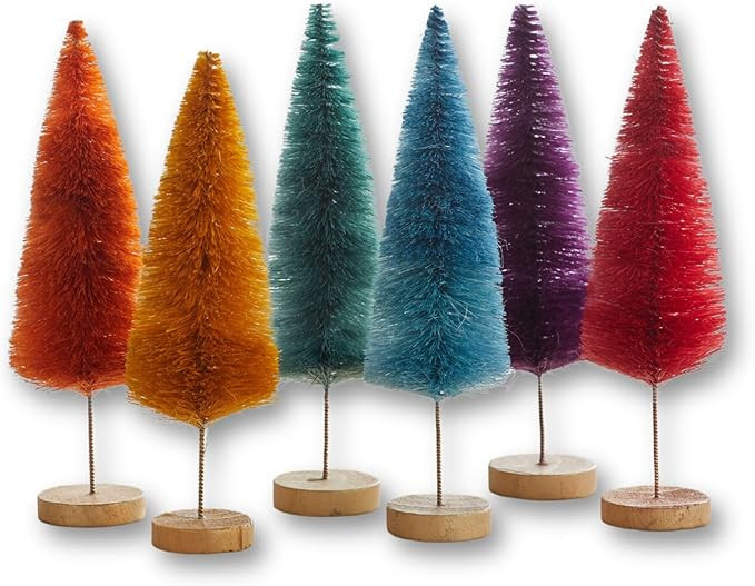 Bottle Brush Trees Set of 6 Multicolor, Classic Green Holiday, Artisan Hand-Dyed, Trending Rainbo... | Amazon (US)