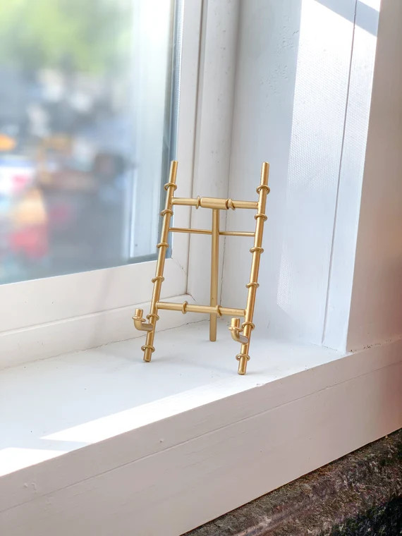 Gold Brass Easel Stand Bamboo Style Metal 6" tall x 3" wide Desktop Calendar Stand 5x7 Cards - Tr... | Etsy (US)