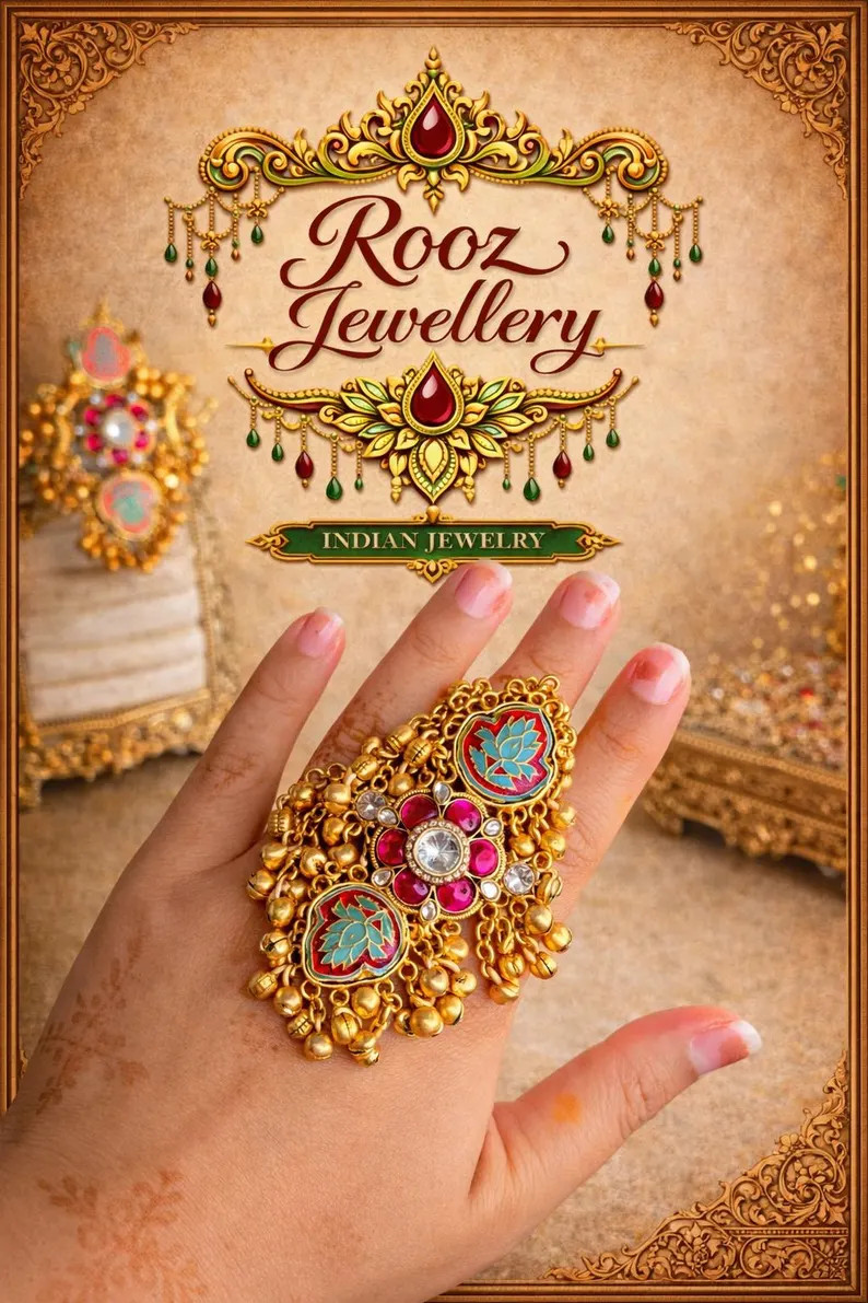 Brass Based Fusion Jumbo Ring/ Pachi Kundan and Crystal Stone/ Ghungroo Adjustable Size - Etsy | Etsy (Global)