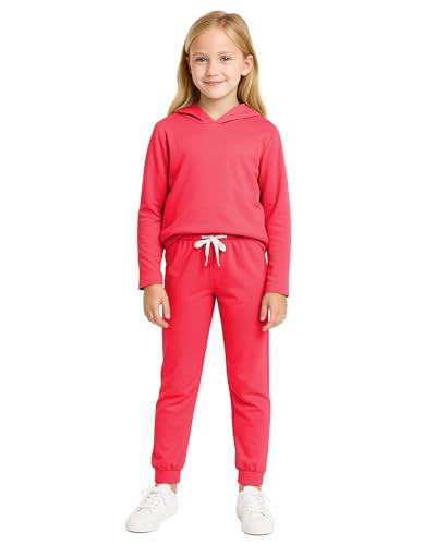 Sweet Hearts Sweatpants Set - 2 Piece Fleece Pullover Hoodie Girls Sweatshirt & Sweatpants Matching Set: Made in USA (5-18), Size 14-16, Hot Pink | Amazon (US)