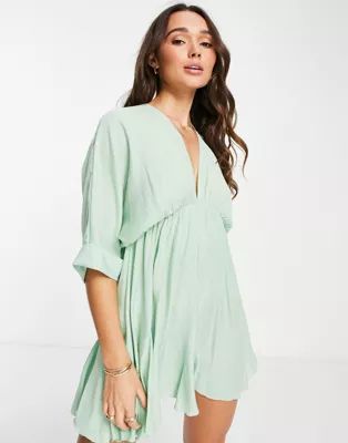 ASOS DESIGN v front v back godet skater mini dress in apple green | ASOS (Global)