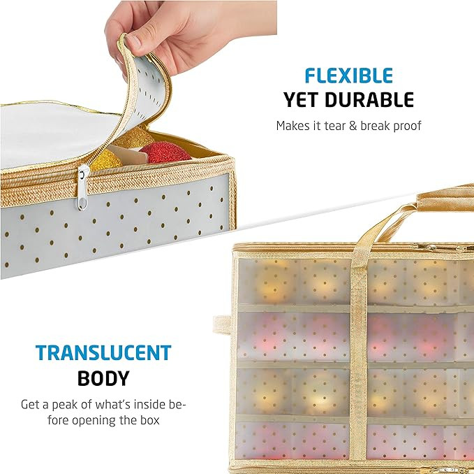 Plastic Christmas Ornament Storage Box Large with 2 Sided Dual Zipper Closure - Keeps 128 Holiday... | Amazon (US)
