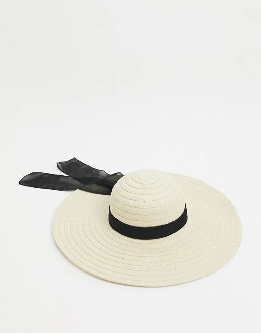 South Beach Exclusive straw wide brim hat with black band | ASOS (Global)