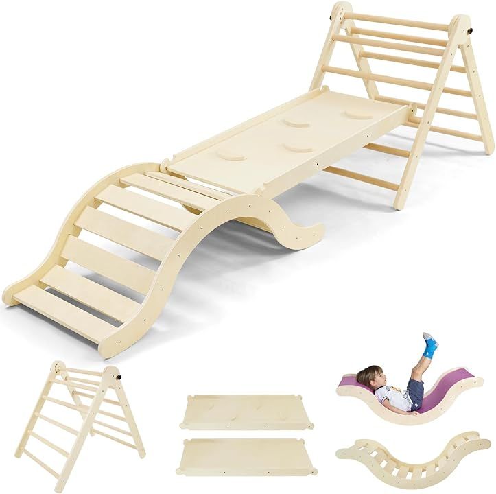 bbgroundgrm Beech Pikler Triangle Set Climber 5 in 1, Climbing Toys Indoor Folding with Ramp & Arch  | Amazon (US)