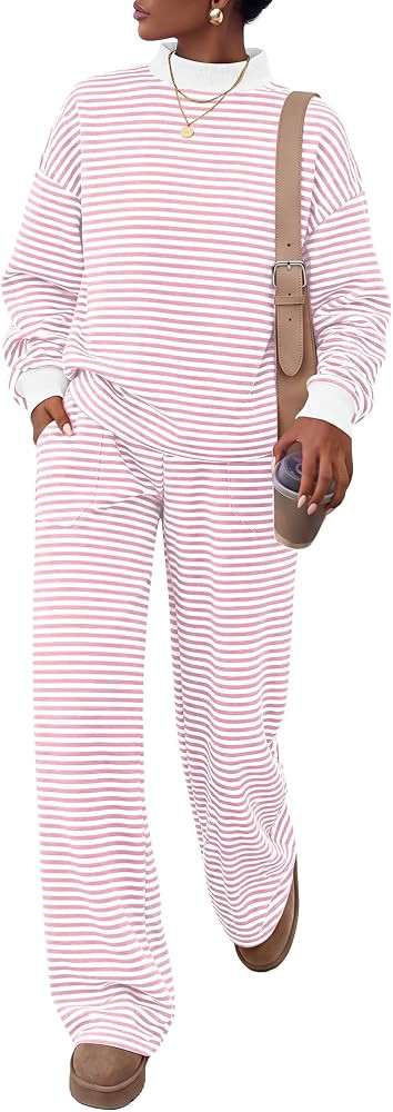 ANRABESS Two Piece Sets for Women Striped Lounge Set | Amazon (US)