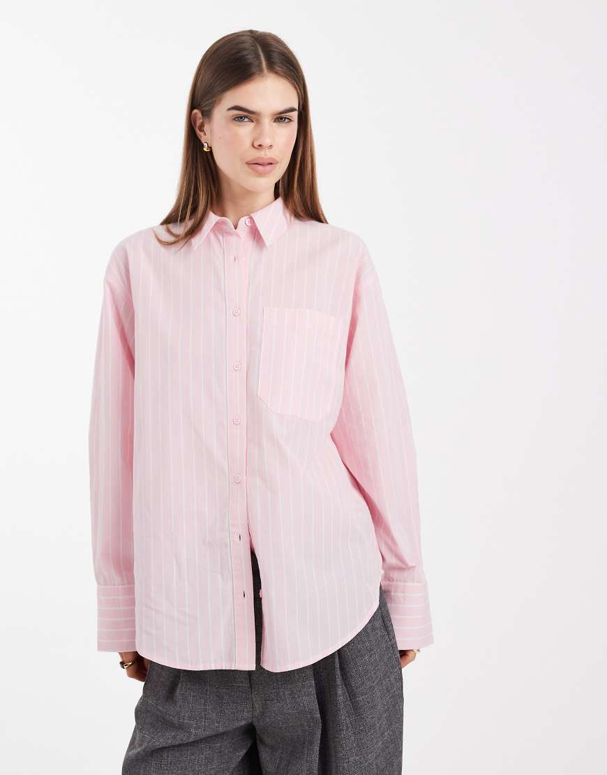 ASOS DESIGN classic cotton shirt in pink stripe | ASOS (Global)