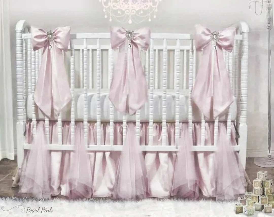 Pearl Pink Tulle and Lamour Satin Crib Skirt and Bows! Elegant Princess Nursery! Free Shipping! | Etsy (US)