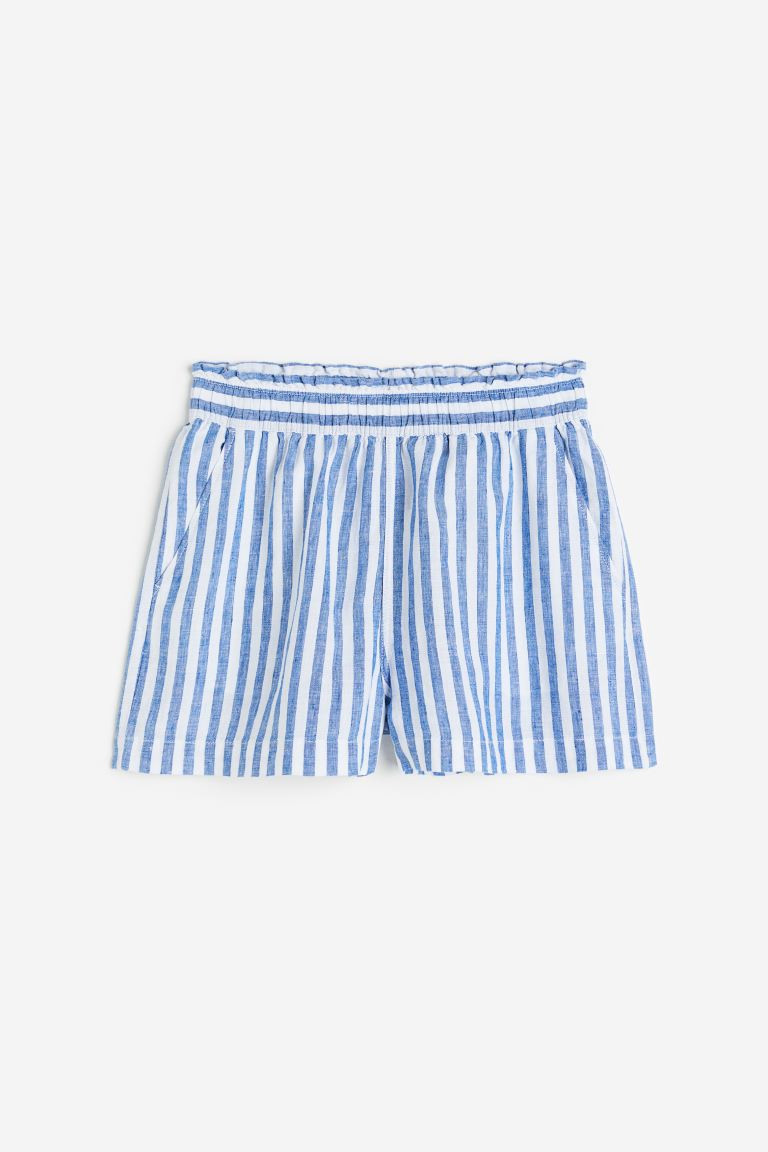 Linen Shorts - High waist - Short - Blue/striped - Ladies | H&M US | H&M (US + CA)