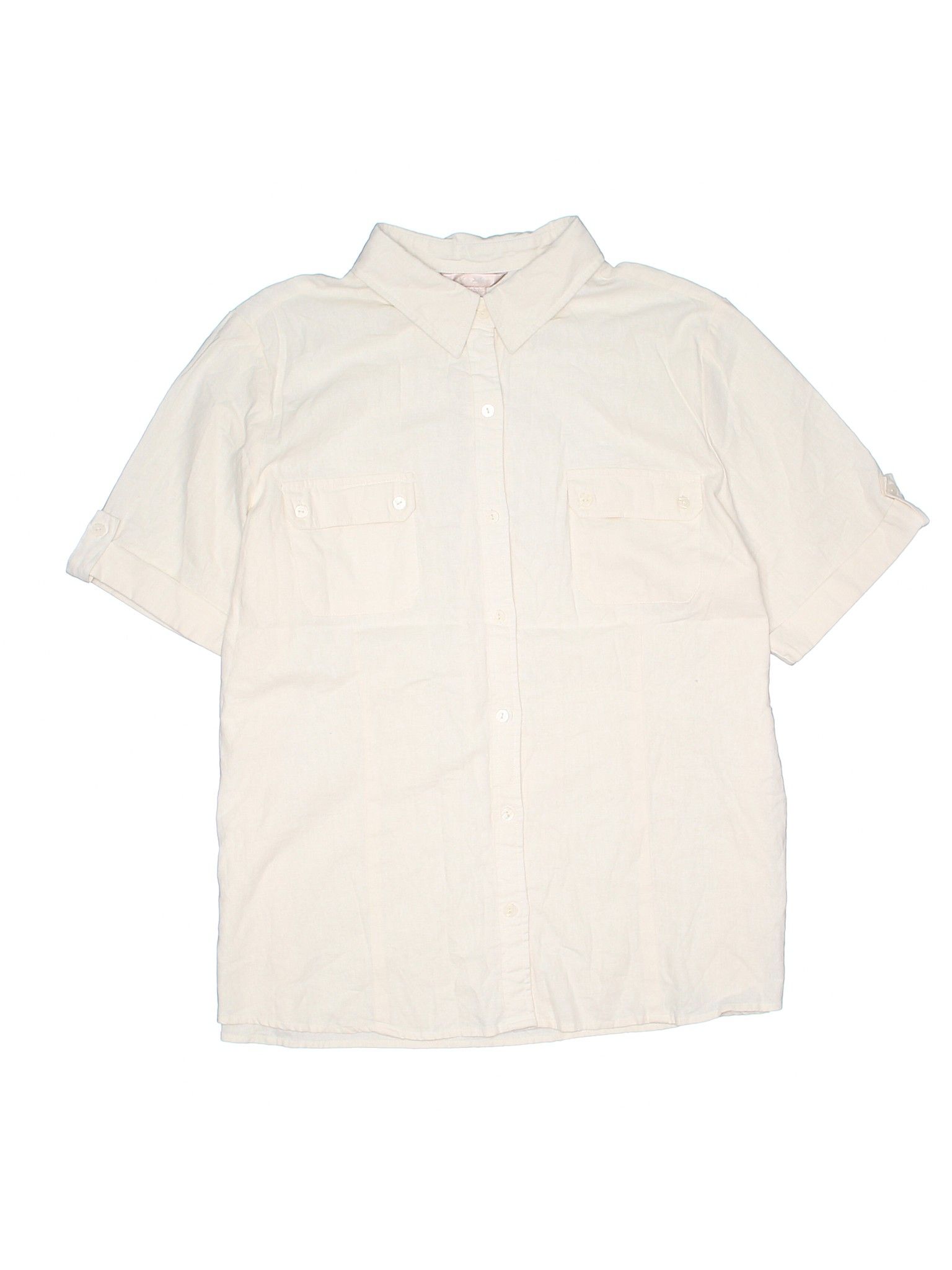 White Stag Short Sleeve Button Down Shirt Size 20: Beige Women's Tops - 40316752 | thredUP