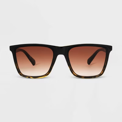 Women's Shiny Plastic Square Sunglasses with Gradient Lenses - Universal Thread™ Black/Tortoise Print | Target