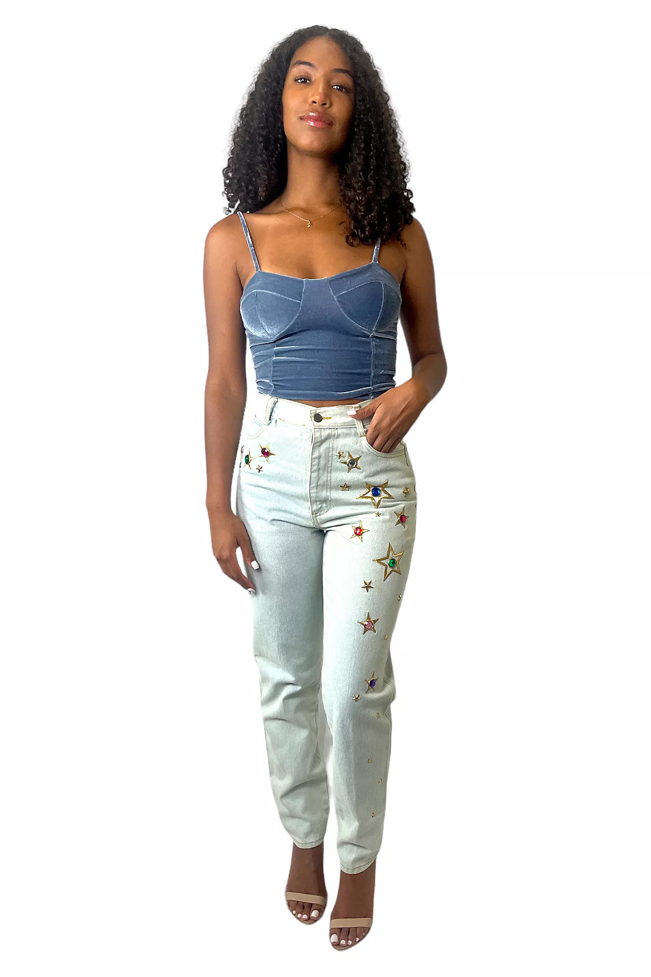 Vintage Light Blue Star Embroidered Jeans Selected By Ankh By Racquel Vintage | Free People (Global - UK&FR Excluded)