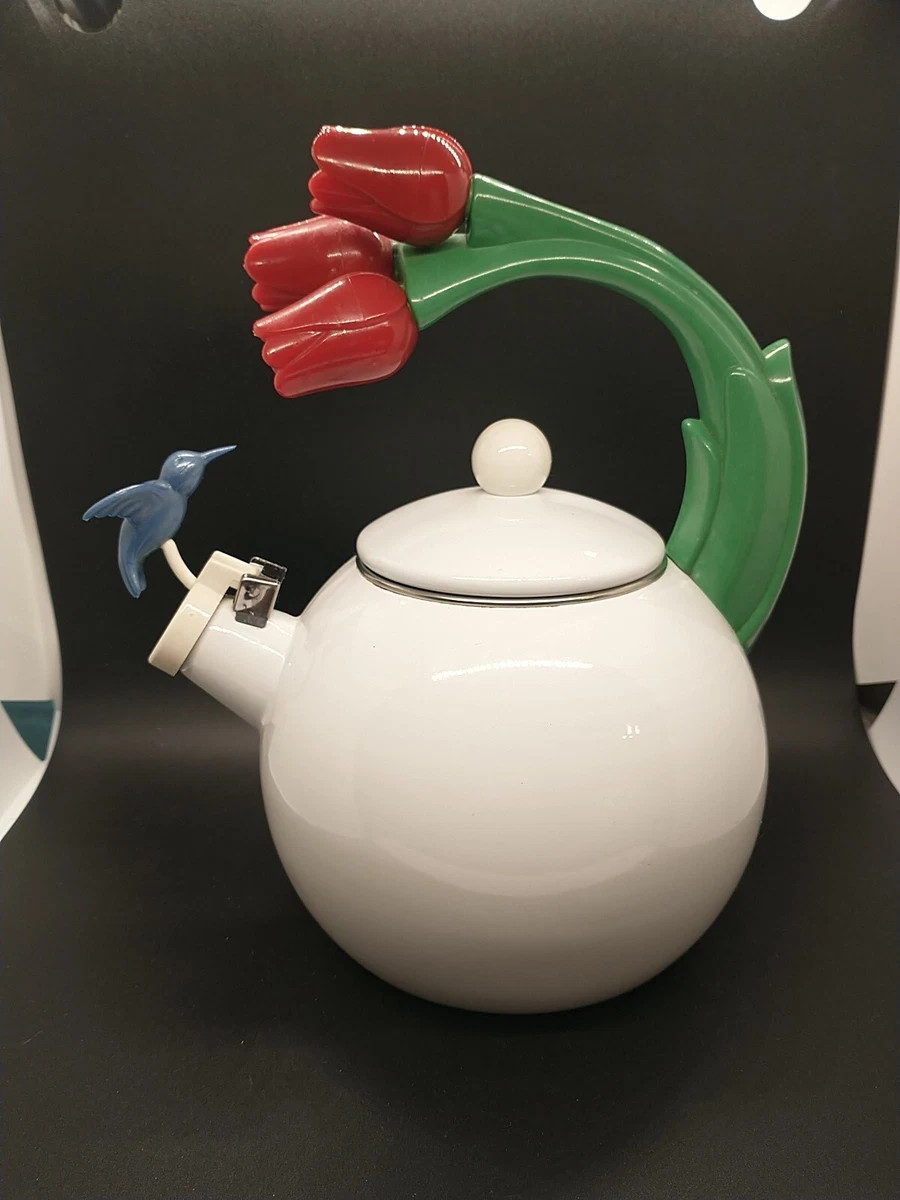 1995 Via Ancona White Whistling Kettle Teapot Hummingbird And Tulips  | eBay | eBay US