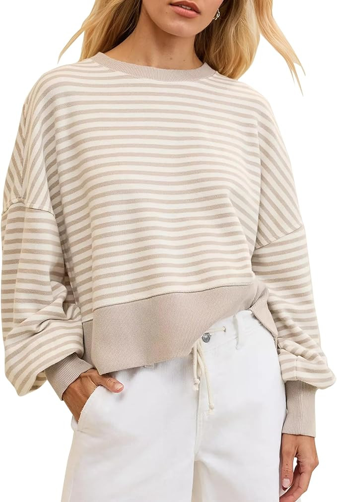 Locachy Womens Oversized Striped Sweatshirt Crewneck Long Sleeve Pullover Tops 2025 Fashion Y2K O... | Amazon (US)