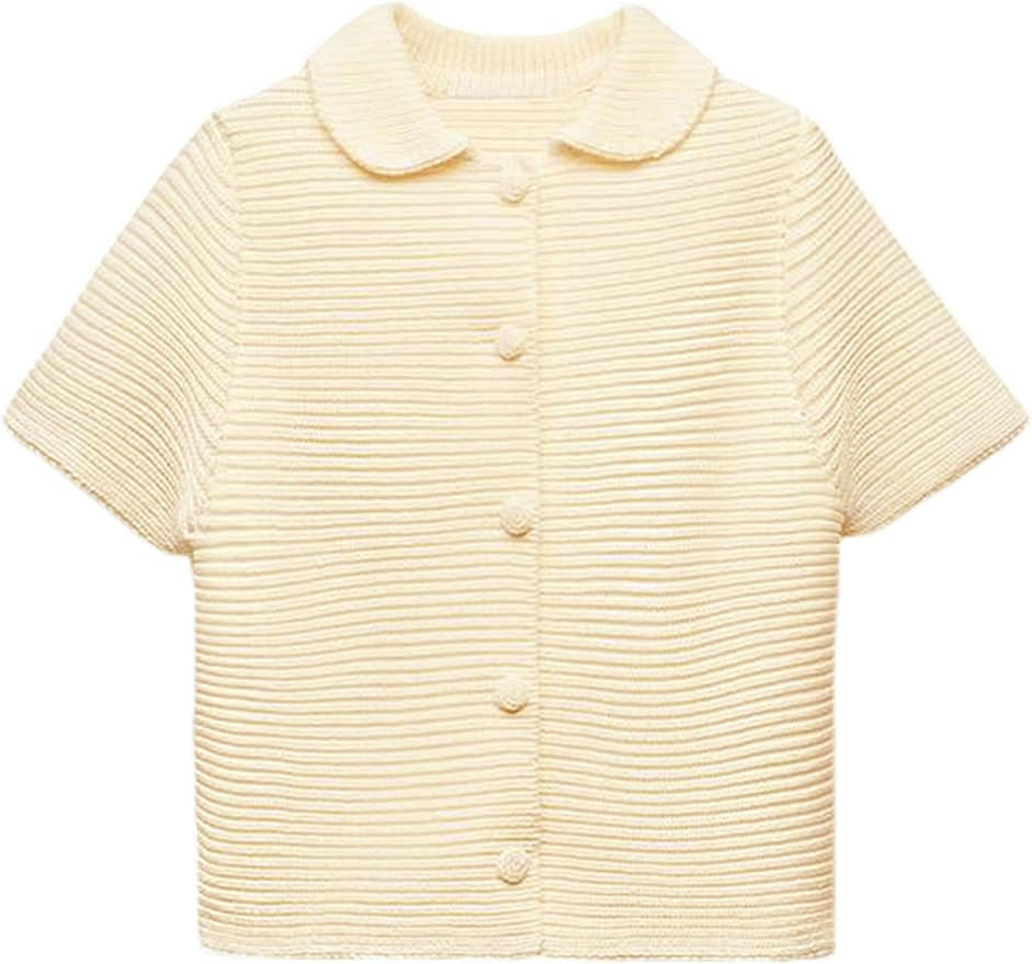 Womens Cardigan Sweaters Soft Chunky Knit Top Short Sleeve Button Loose Outerwear Sweater | Amazon (US)
