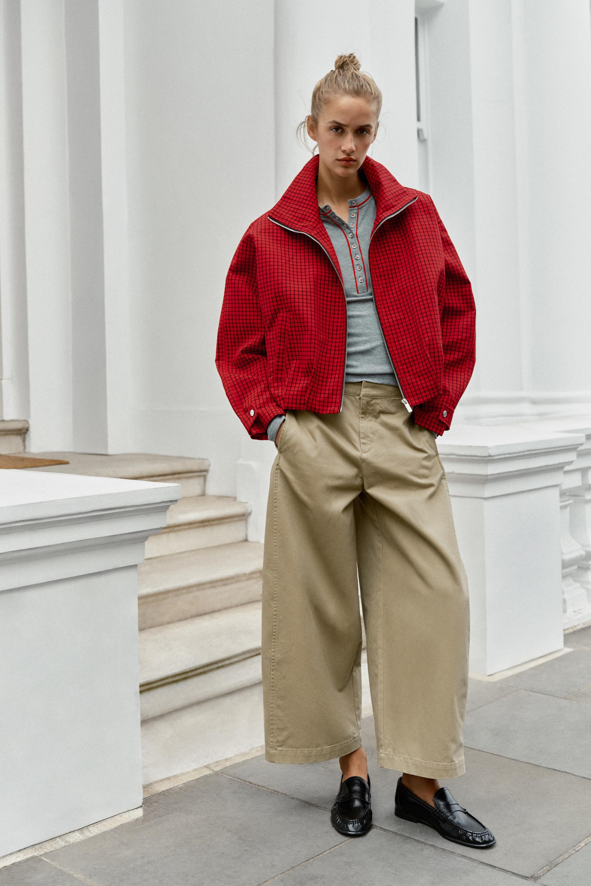 Zara - Plaid Bomber Jacket - Red - S - Woman | Zara US