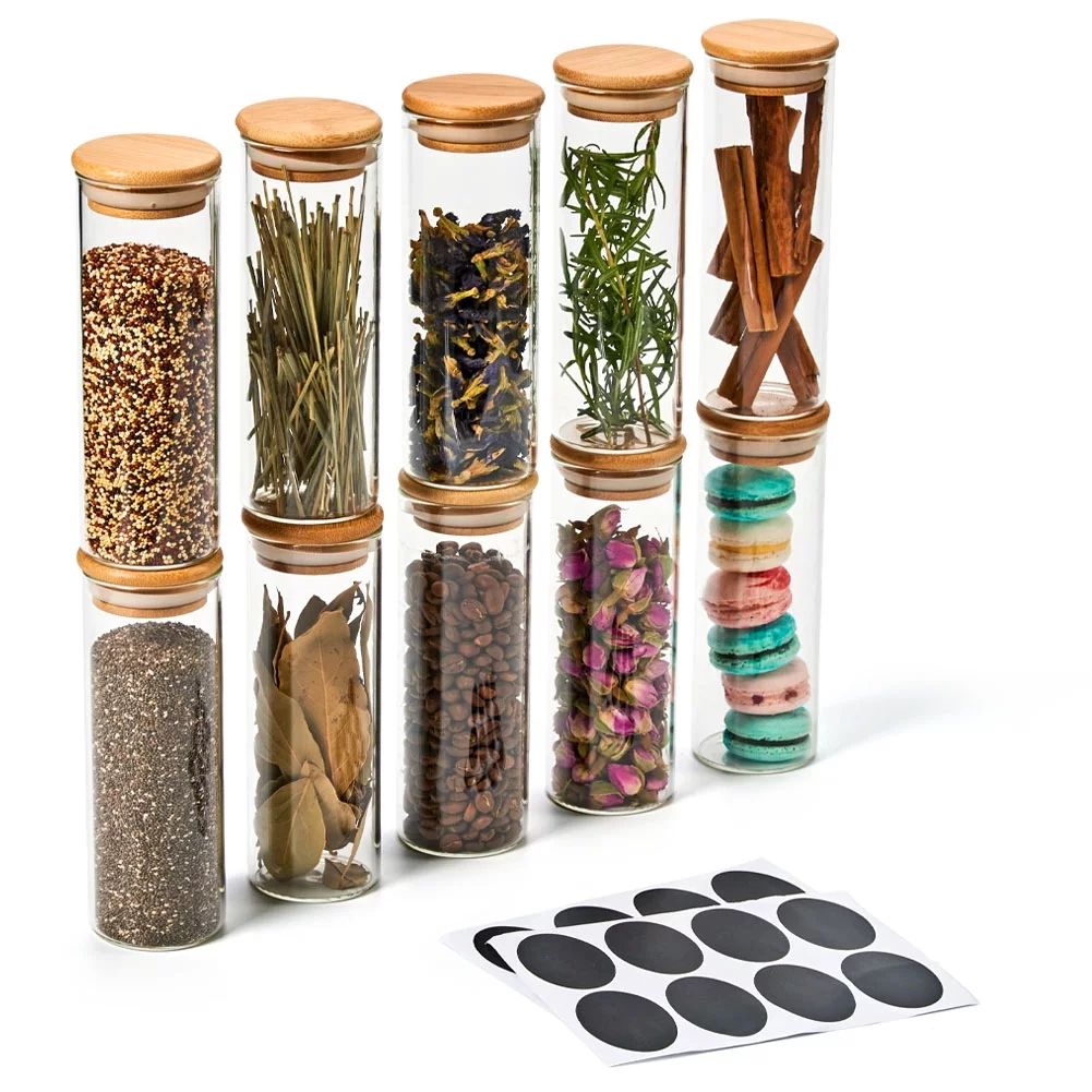 EZOWare Spice Glass Jar Set, Small Air Tight Canister Storage Containers with Natural Bamboo Lids... | Walmart (US)