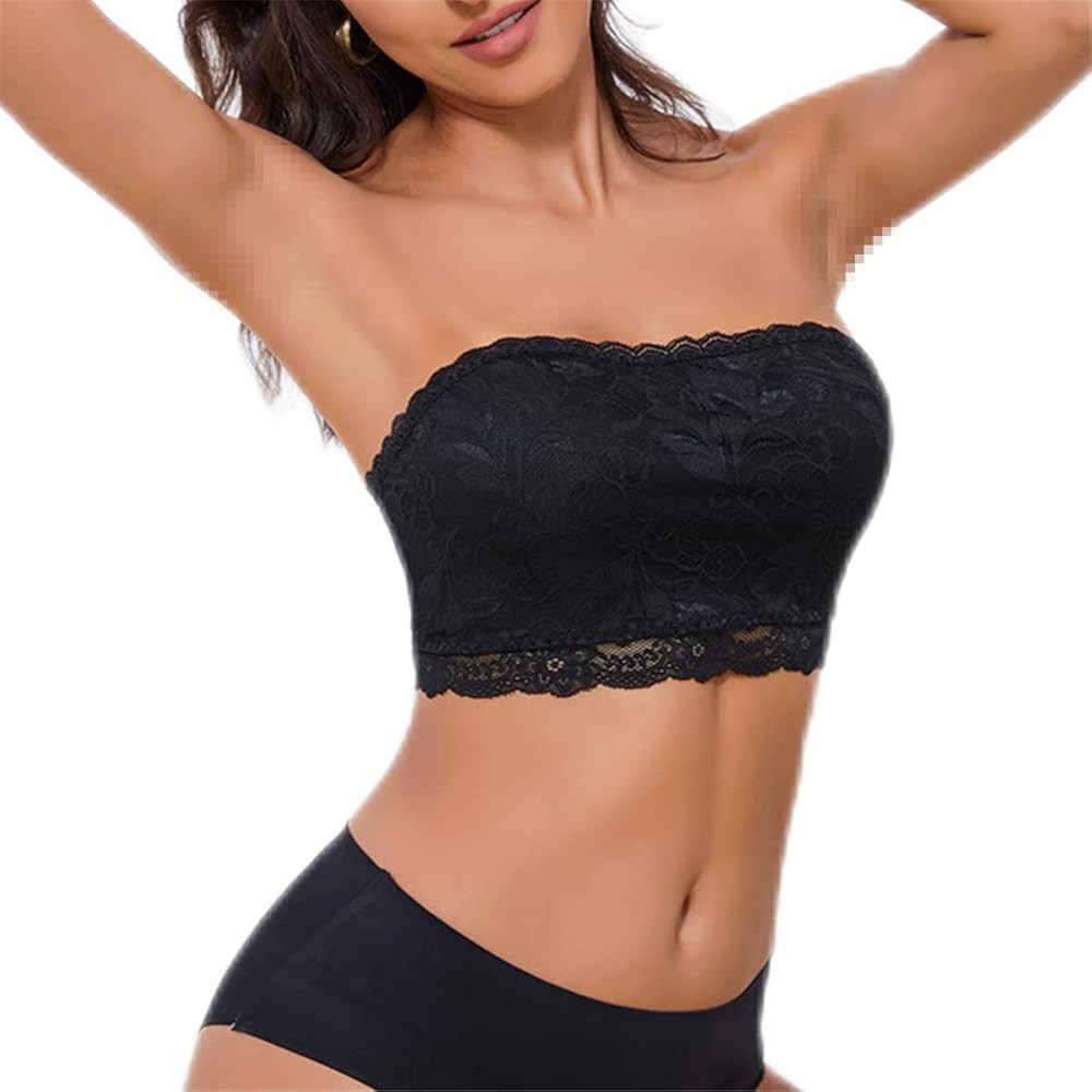 Strapless Bandeau Bra for Women Lace Floral Bralettes Stretchy Chest Wrap Non Padded Tube Top Sea... | Amazon (US)