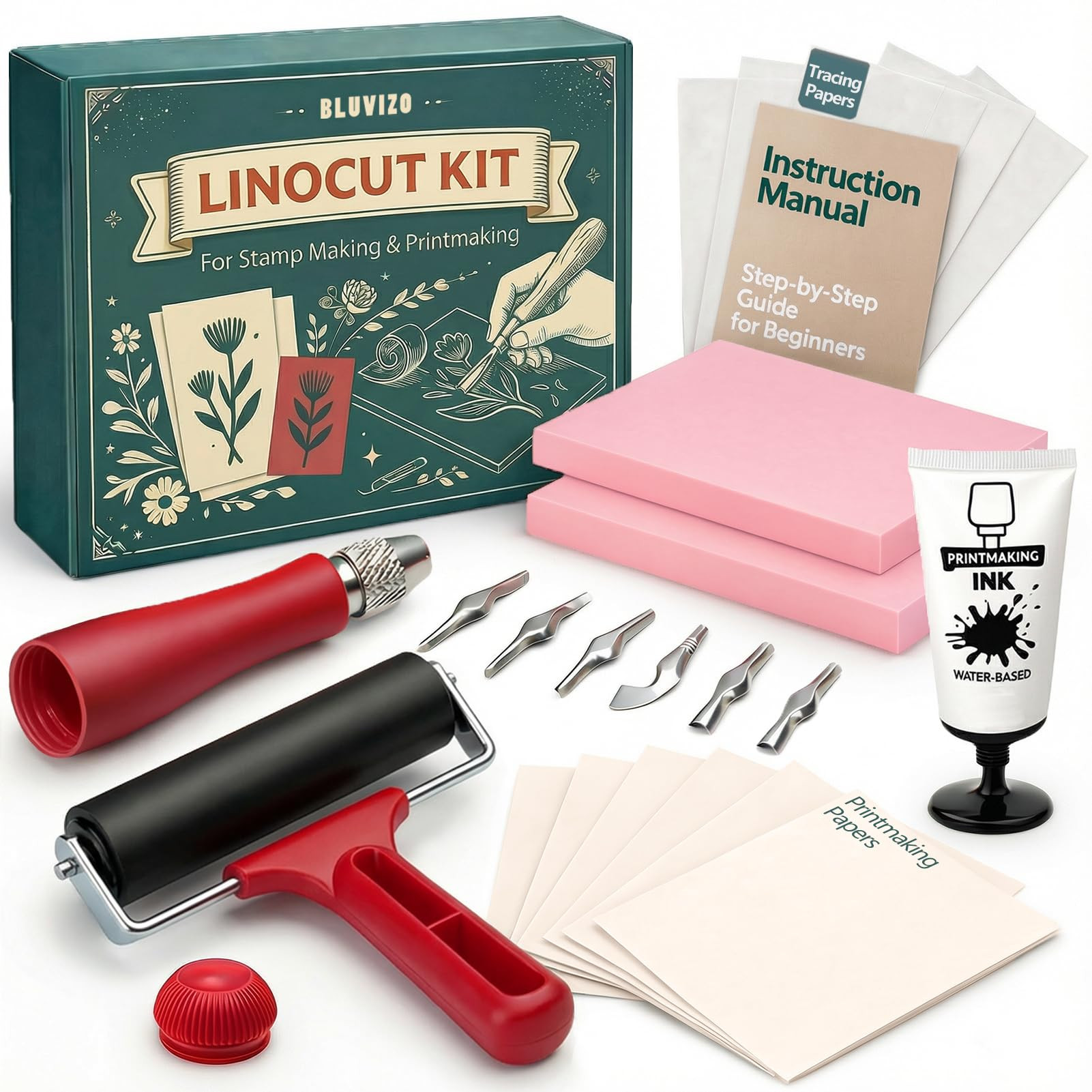 Linocut Kit for Printmaking & Stamp Making: Linocut Tools Block Printing Kit Supplies with Linole... | Amazon (US)