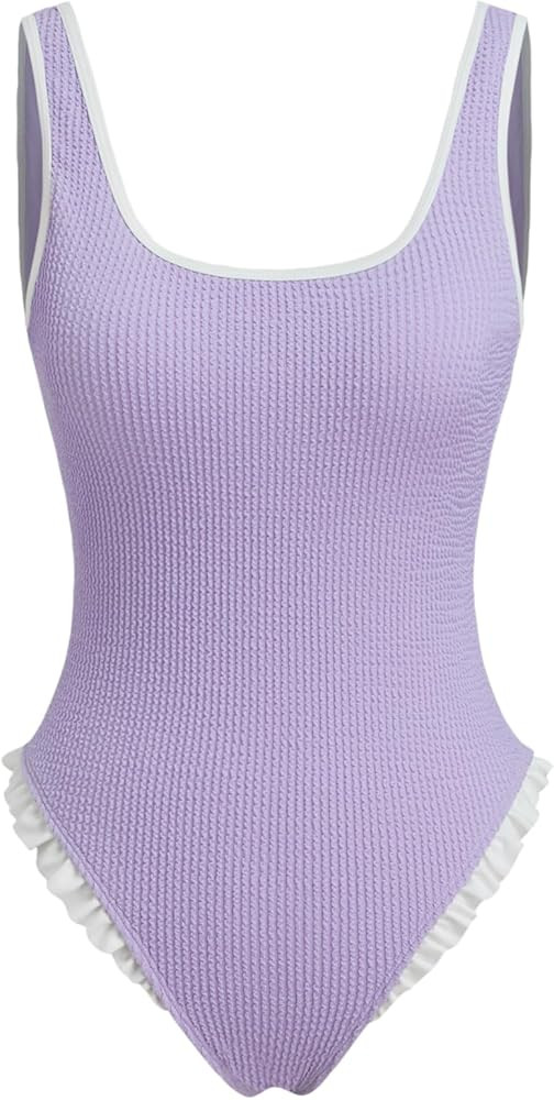 CIDER X Polly Pocket - Women's One Piece Swimsuit Ruffle Trim Square Neck Swimwear | Amazon (US)