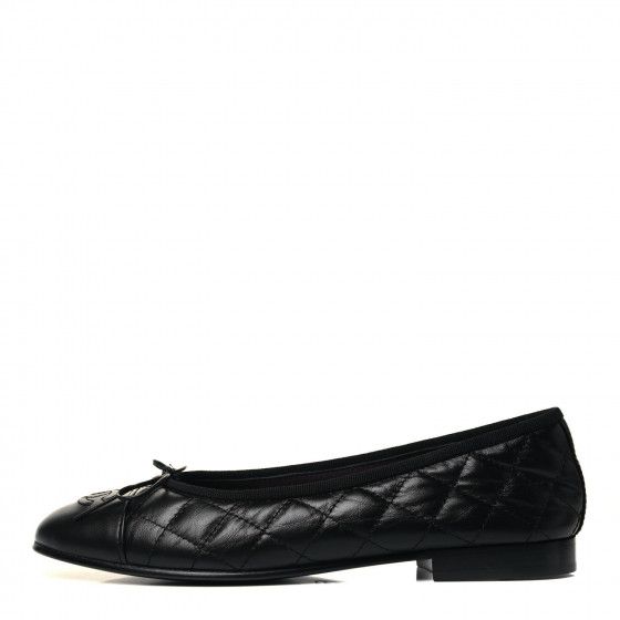 CHANEL Lambskin Quilted Cap Toe Ballerina Flats 37.5 Black | Fashionphile