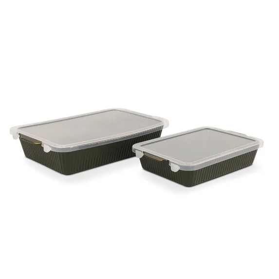 Thyme & Table 4-Piece Stoneware Bakeware Set with Lids, 9 in x 13 in and 7 in x 10 in, Moss Green... | Walmart (US)