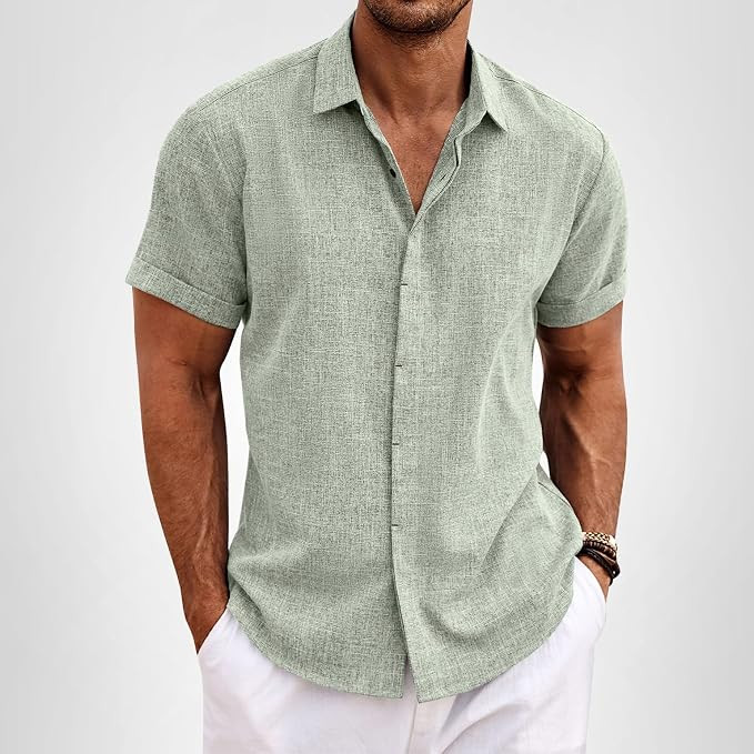 COOFANDY Men's Linen Shirts Short Sleeve Casual Shirts Button Down Shirt for Men Beach Summer Wed... | Amazon (US)