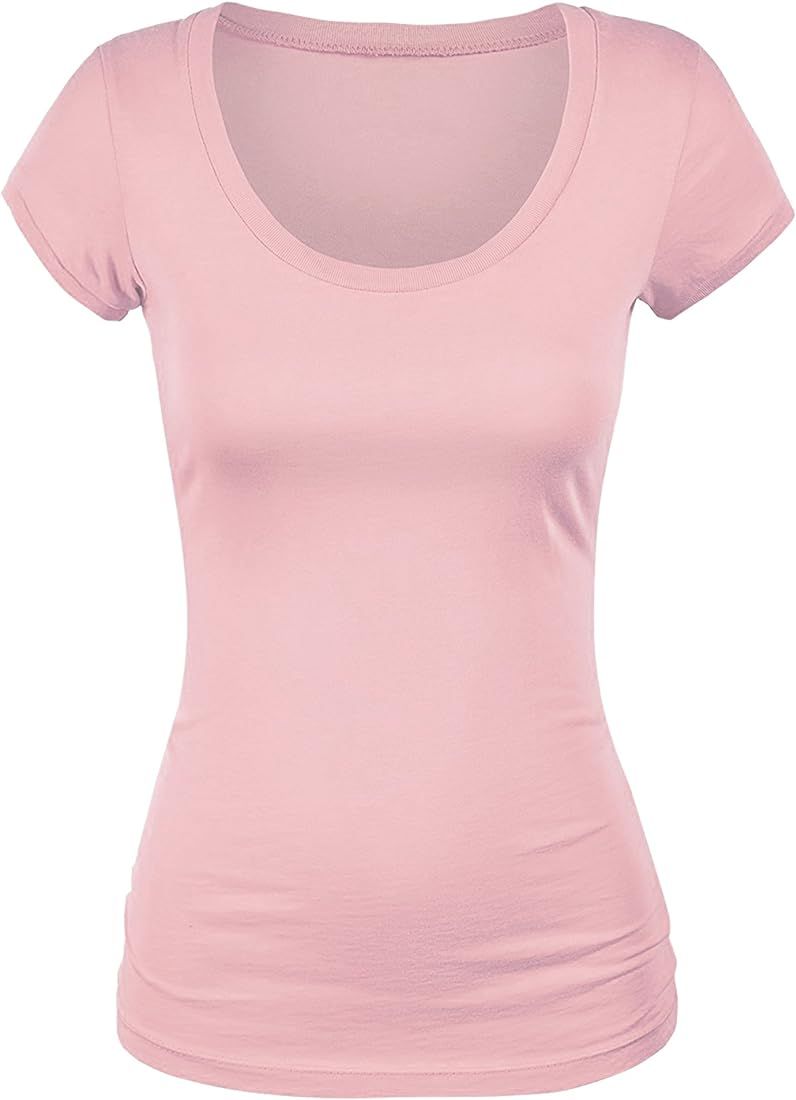 Emmalise Women's Short Sleeve Tshirt Scoop Neck Tee Junior and Plus Sizes | Amazon (US)