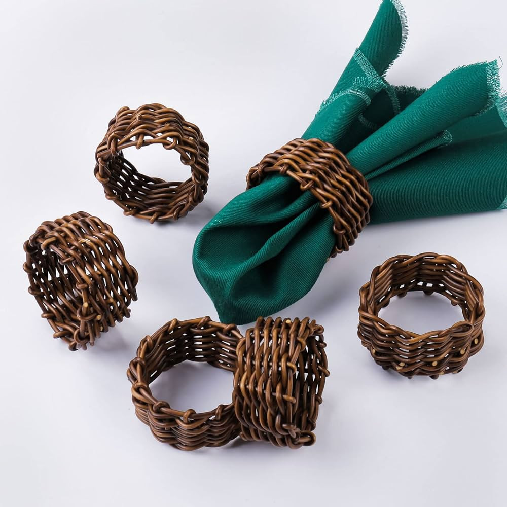 Amazon.com: Woven Napkin Rings Set of 6,Handmade Rattan Fall Napkin Rings Holders,Natural Napkin ... | Amazon (US)