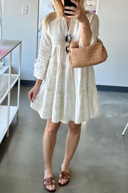 White dress 
Dress
Bottege Veneta bag
Sandal
Sandals 
Summer outfit 
Summer dress 
Vacation outfit
Vacation dress
#Itkseasonal
#Itkover40
#Itku
#LTKItBag #LTKShoeCrush #LTKFindsUnder100