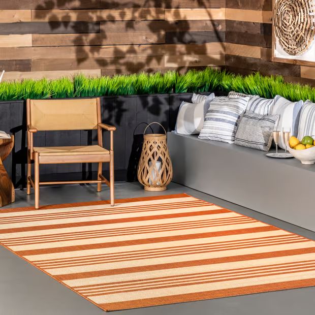 Terracotta Regency Stripes Indoor/Outdoor Area Rug | Rugs USA