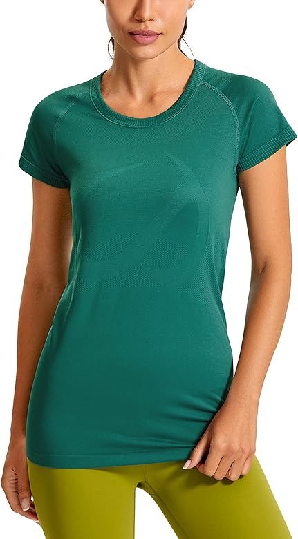 CRZ YOGA Seamless Workout Shirts for Women Short Sleeve Plain Tees Quick Dry Gym Athletic Tops | Amazon (US)