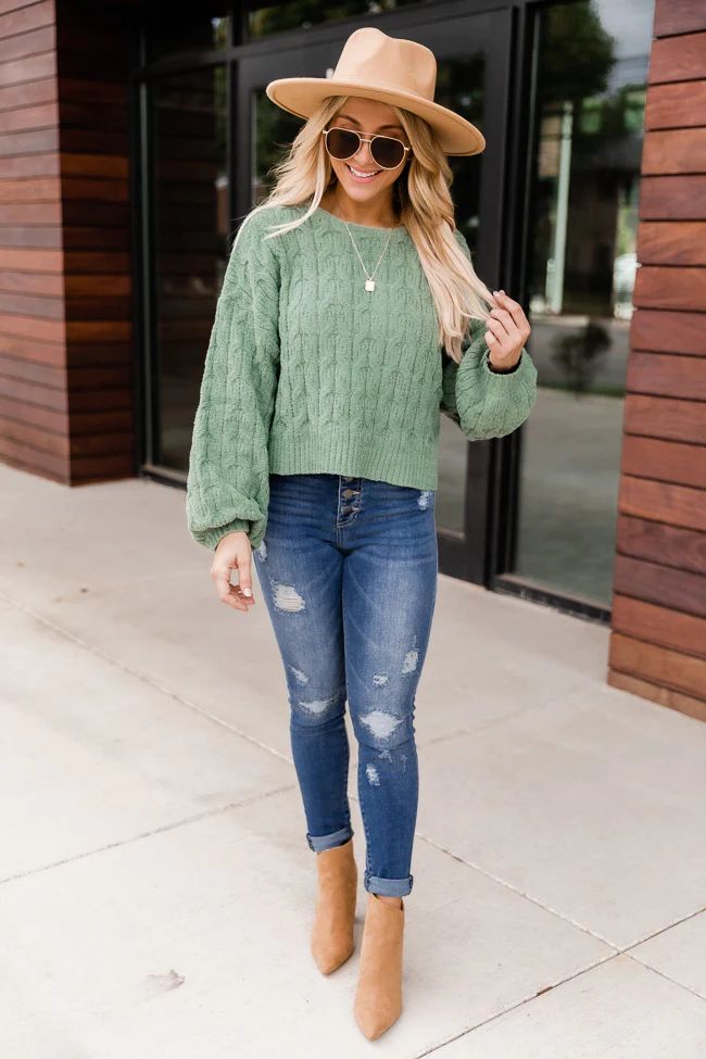 Special Reminder Sage Chenille Sweater | The Pink Lily Boutique
