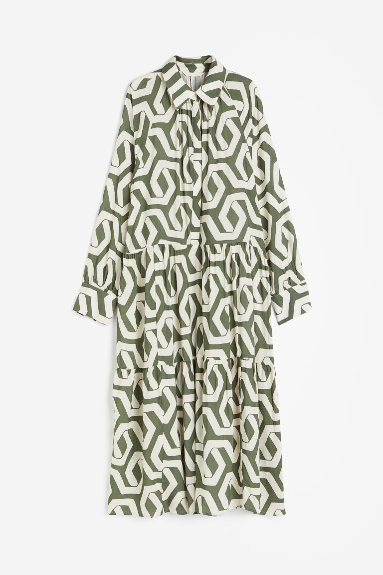 Viscose Shirt Dress - Khaki green/patterned - Ladies | H&M US | H&M (US + CA)
