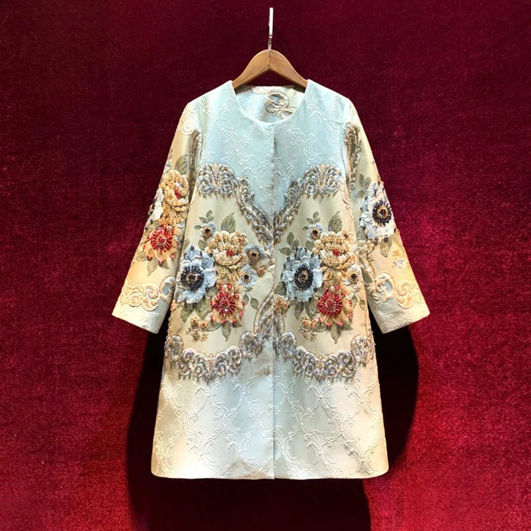 French Vintage Jacquard Jacket, 3D Floral Embellished Jacket, Designer Streetwear beaded Jacket C... | Etsy (US)