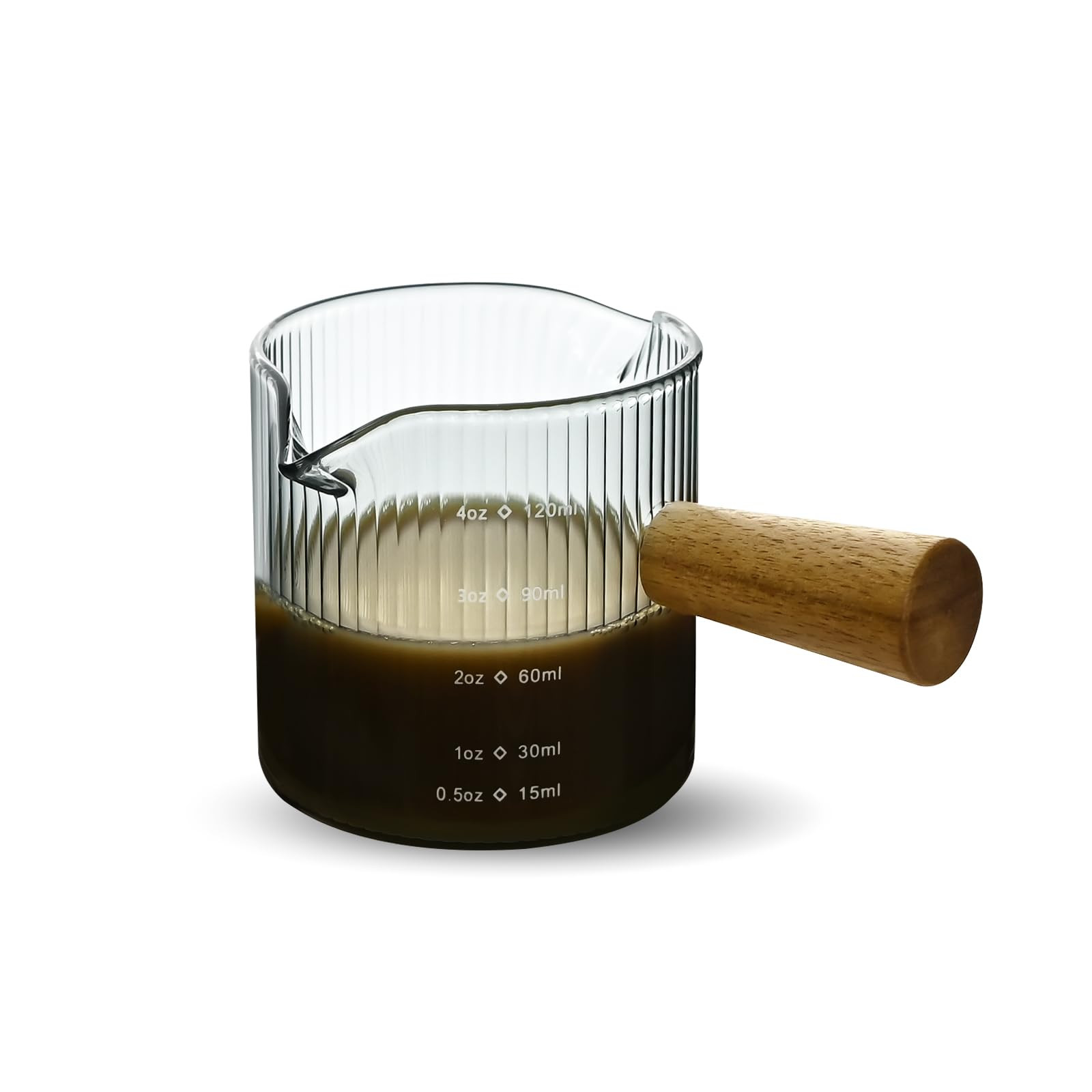 Glass Measuring Cup, 4oz Espresso Shot Glass with Wood Handle, Double Spouts Measuring Triple Pit... | Amazon (US)