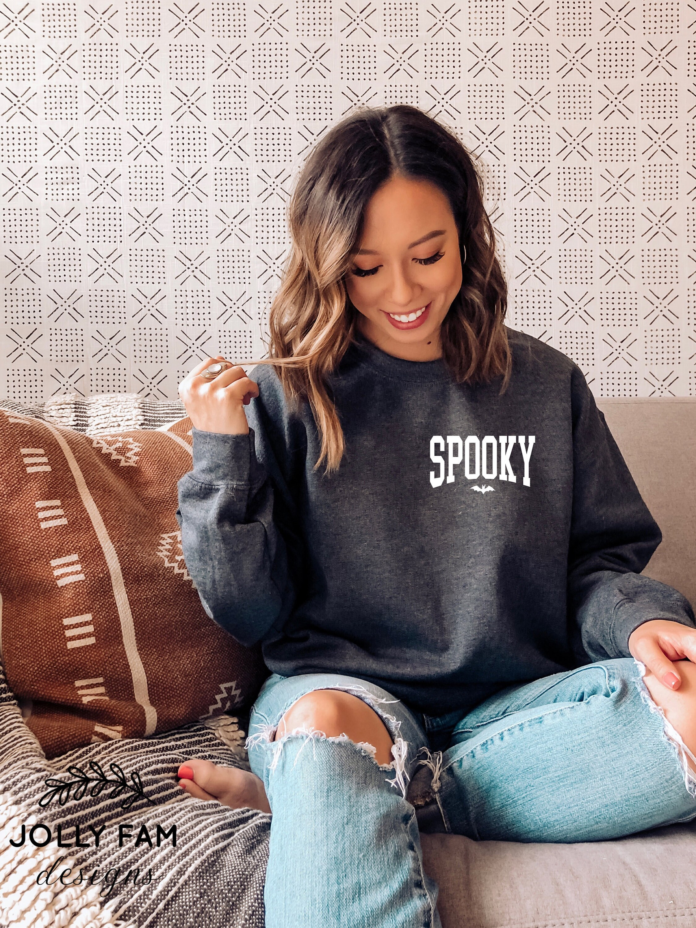 Spooky Season Sweatshirt, Spooky Sweatshirt, Bat Sweatshirt,Halloween Sweatshirt, Womens Scary Mo... | Etsy (US)