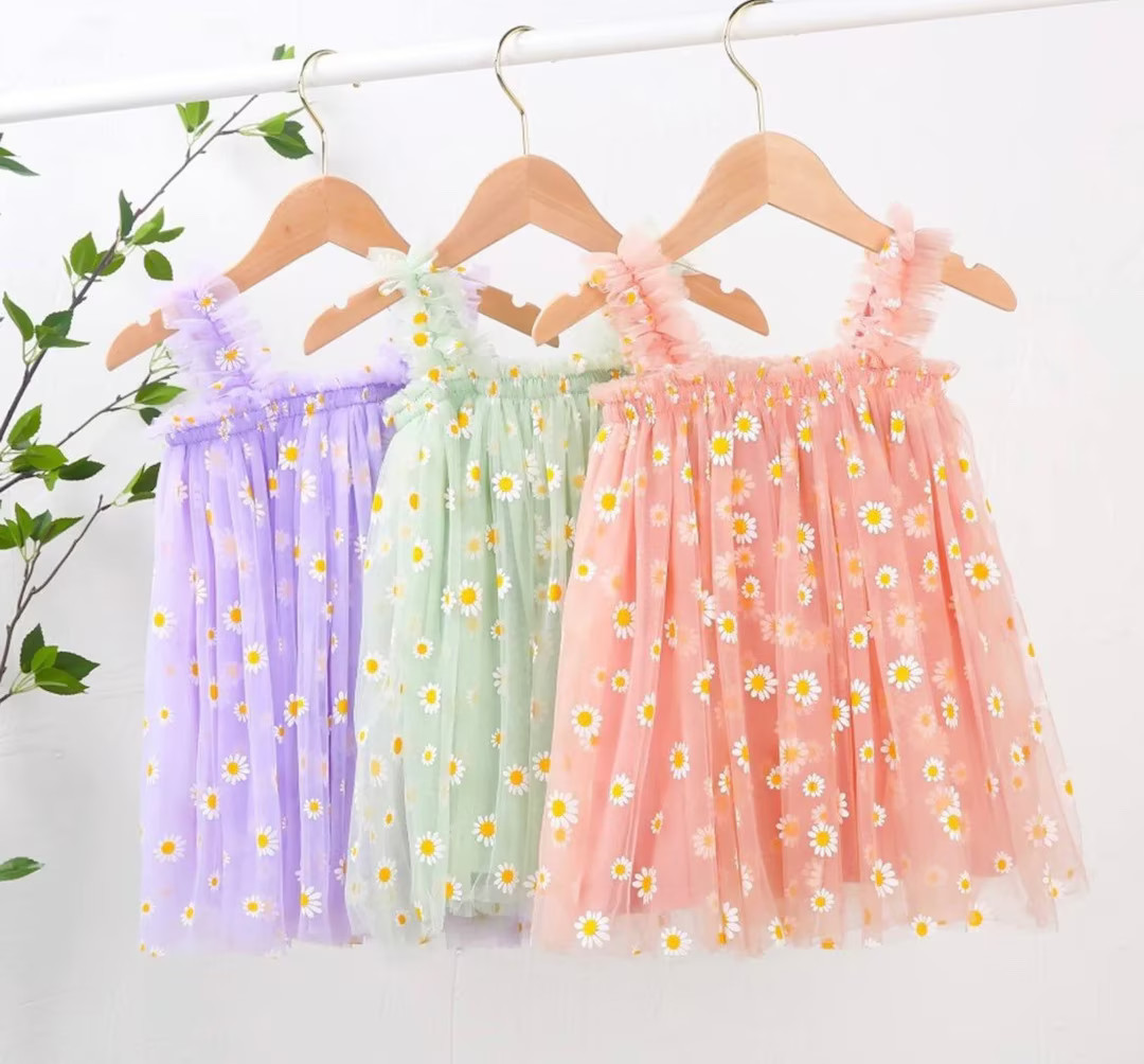Girls Summer Dress, Two Groovy birthday party daisies flowers dress, boho inspired daisies tulle ... | Etsy (US)