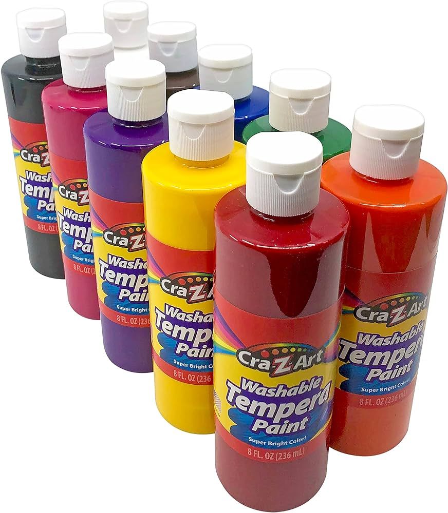 Cra-Z-Art Washable Tempera Paint Bulk Pack 10ct, Assorted Colors 8oz each bottle | Amazon (US)