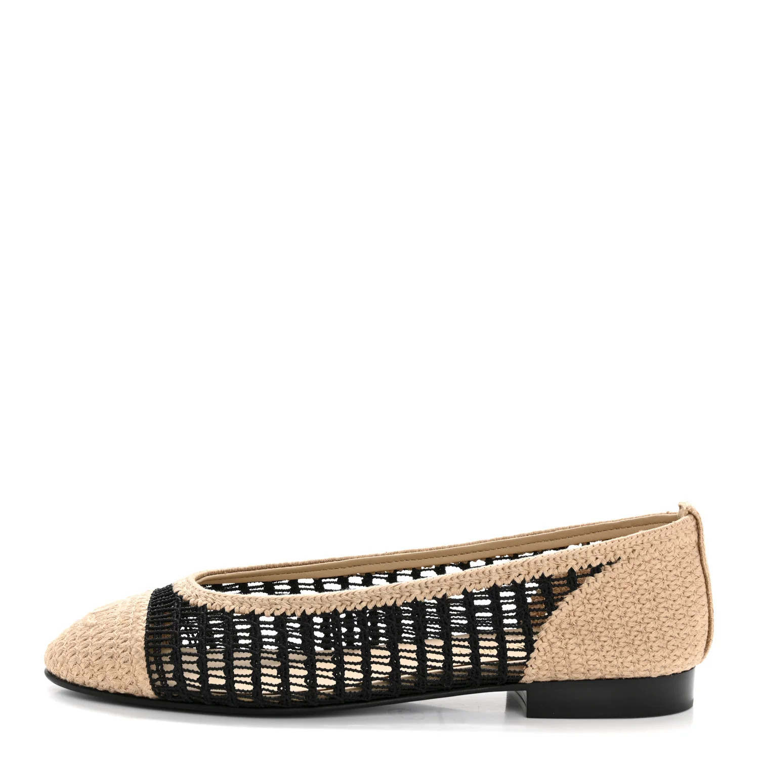 Raffia Cap Toe Ballerina Flats 38 Black Beige | FASHIONPHILE (US)